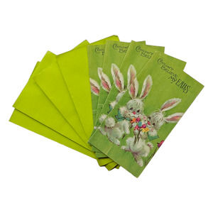 Vintage 60s Blank Greeting Cards "I'm All Ears" Kitschy Rabbit Design Lime Green